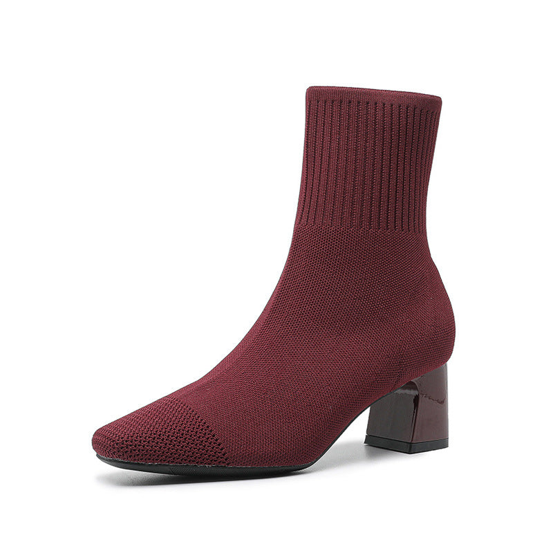 Knit Socks Thick Heel Boots