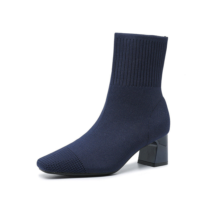 Knit Socks Thick Heel Boots